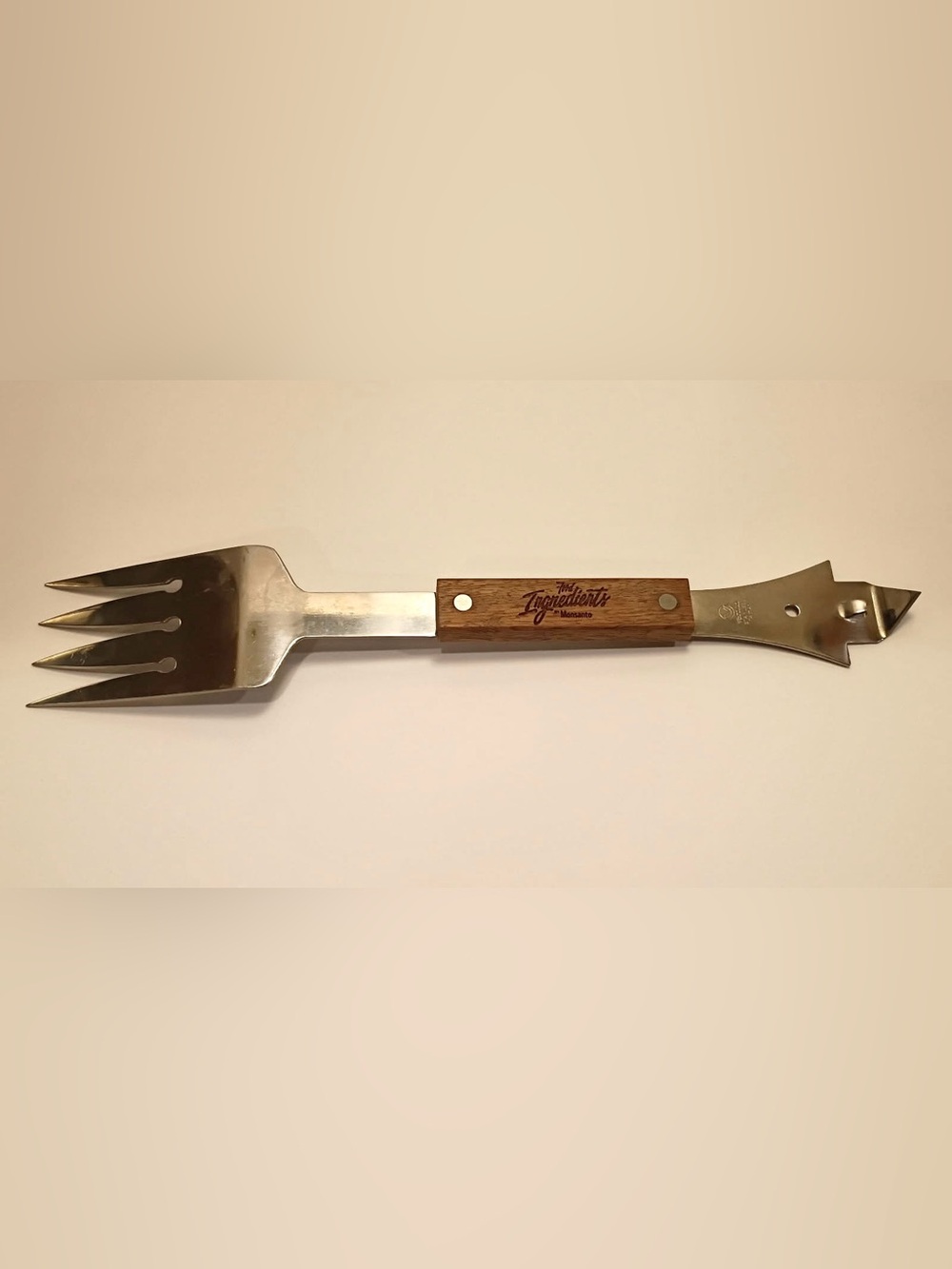 Vintage Vernon Stainless Steel BBQ Fork/Bottle Opener Wood Handle Grilling Tool